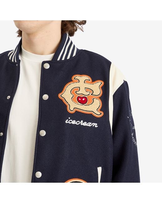 ICECREAM Blue Collegiate Patch Varsity Jacket for men