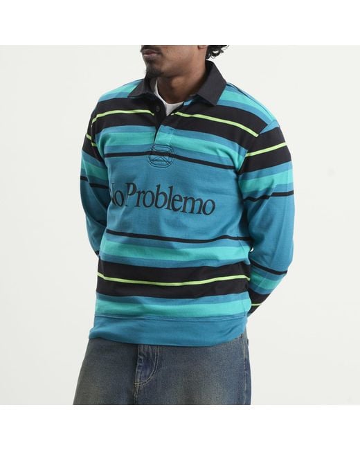 No Problemo Blue Striped Rugby Shirt for men