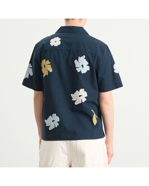 Wax London Blue Didcot Flower Applique Vacation Shirt for men