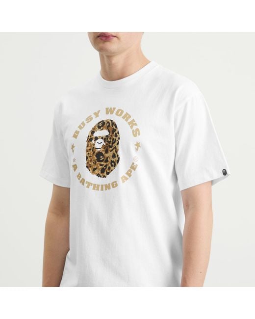 A Bathing Ape White Wild Leopard Busy Works Sta T-Shirt for men