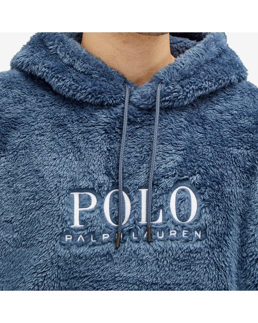 Polo Ralph Lauren Blue High Pile Fleece Hoodie for men