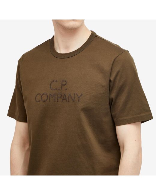 C P Company Brown 30/2 Mercerized Jersey Twisted Logo T-Shirt for men