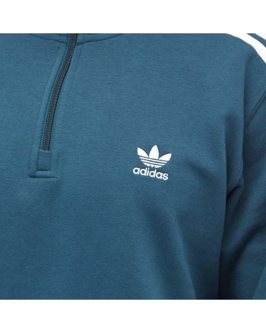Adidas Blue 3 Stripe Half Zip Crew Sweater for men