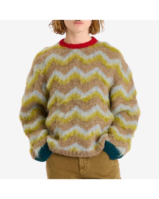 Brain Dead Green Zig Zag Boxy Knit Jumper for men
