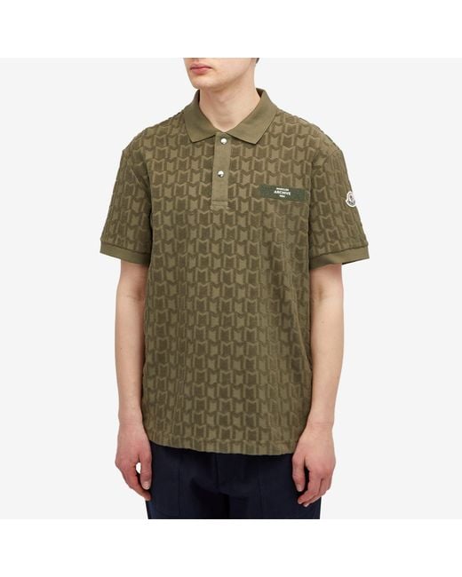 Moncler Green Towelling Monogram Polo Shirt for men
