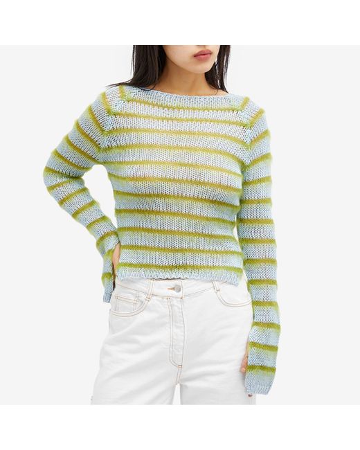Marni Green Long Sleeve Boat Neck Striped Sweater