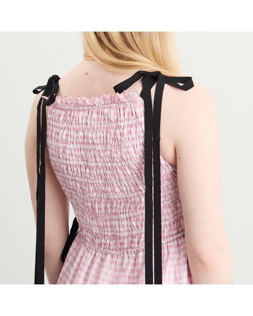 Ganni Pink Shibori Pleat Maxi Smock Slip Dress