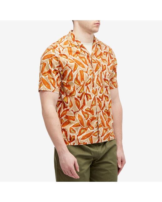 Universal Works Orange Artist Flower Minari Shirt for men