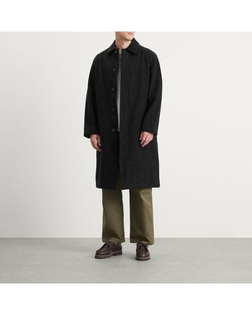 Universal Works Black Mowbray Wool Mac Coat for men