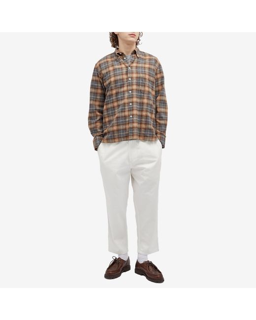 Universal Works Brown Lazy Day Check Shirt for men