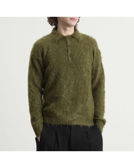 Auralee Green Super Kid Mohair Polo for men