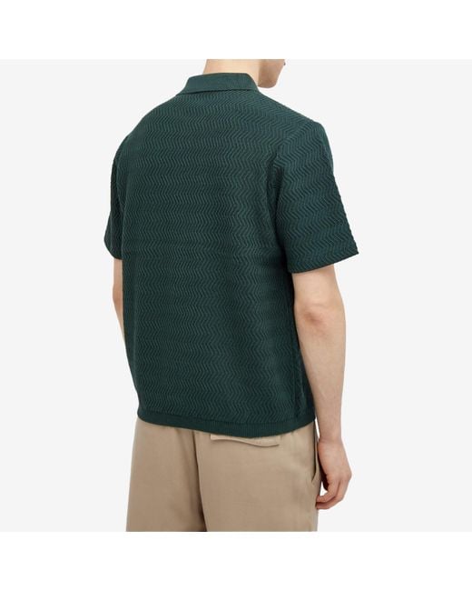 Dime Green Wave Cable Knit Polo Shirt for men
