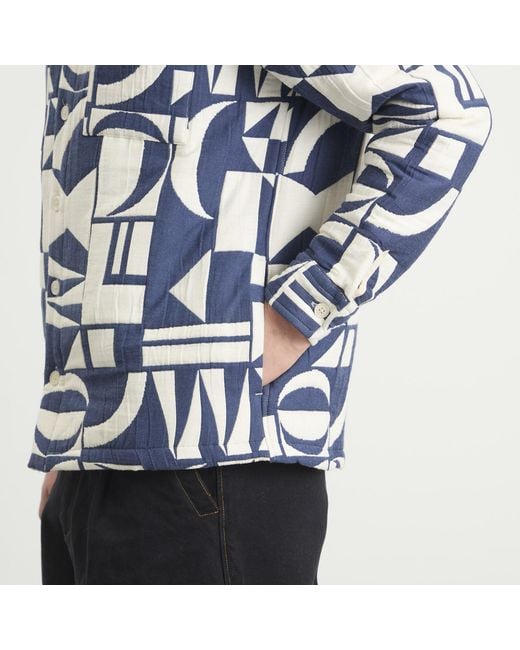 Wax London Blue Otto Geo Block Quilt Overshirt for men