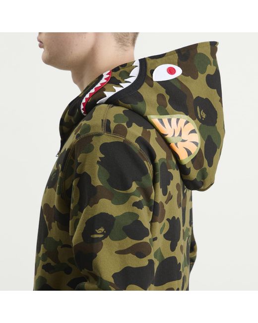 A Bathing Ape Green 1St Camo Full Zip Shark Hoodie for men