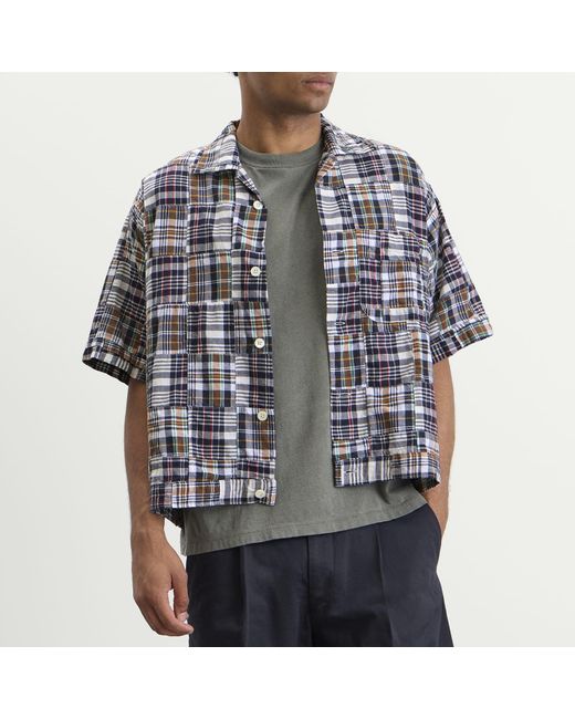 Beams Plus Gray Patchwork Madras Cabana Shirt for men
