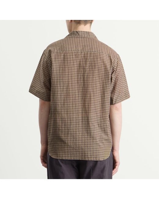 Auralee Brown Airy Light Cotton Check Shirt for men