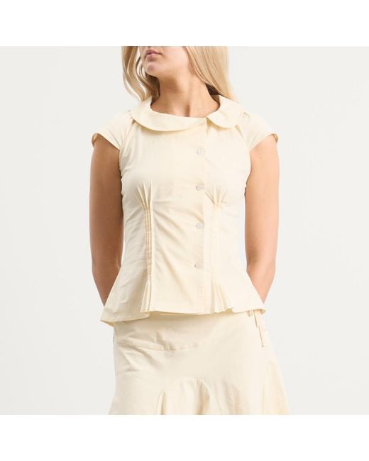 Peachy Den Natural Missy Asymmetric Stretch Blouse Presented By End