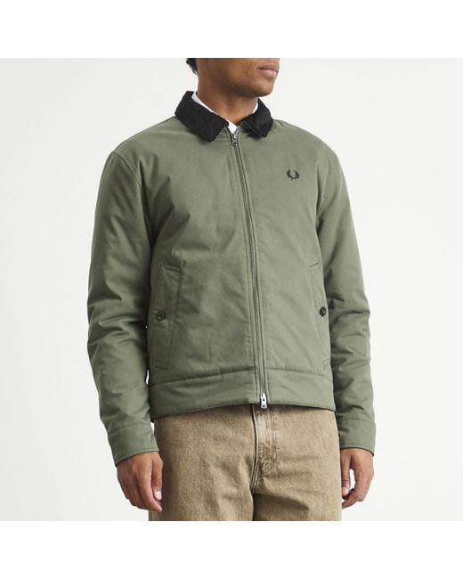 Fred Perry Green Cotton Caban Jacket for men