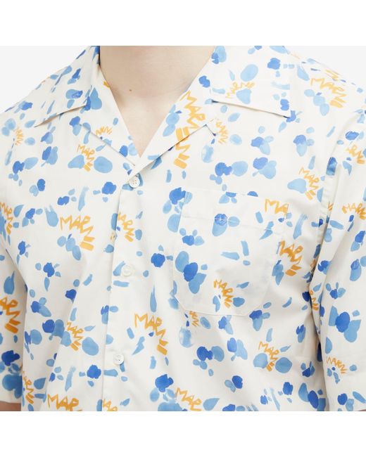 Marni Blue Dripping Flower Short Sleeve Vacation Shirt for men