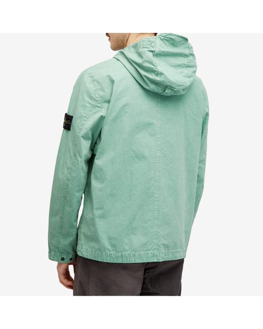 Stone Island Green Brushed Cotton Canvas Hooded Overshirt for men