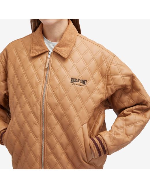 House Of Sunny Brown Midcentury Quilt Bomber Jacket