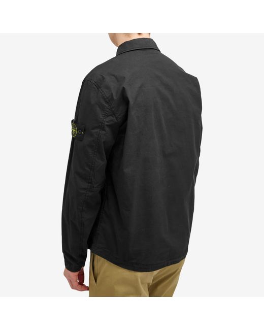 Stone Island Black Supima Cotton Twill Stretch-Tc Zip Shirt Jacket for men