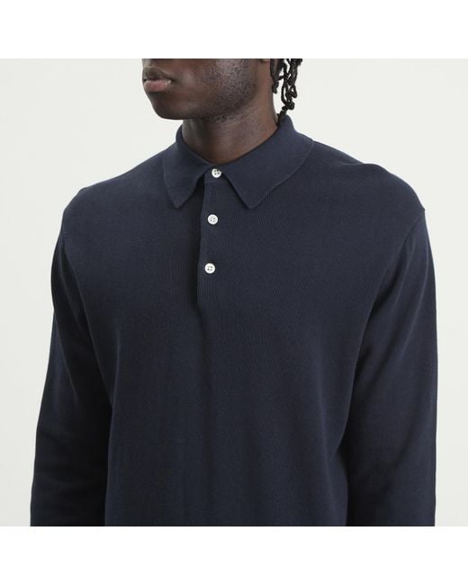 Beams Plus Blue 12G Knit Long Sleeve Polo Shirt for men
