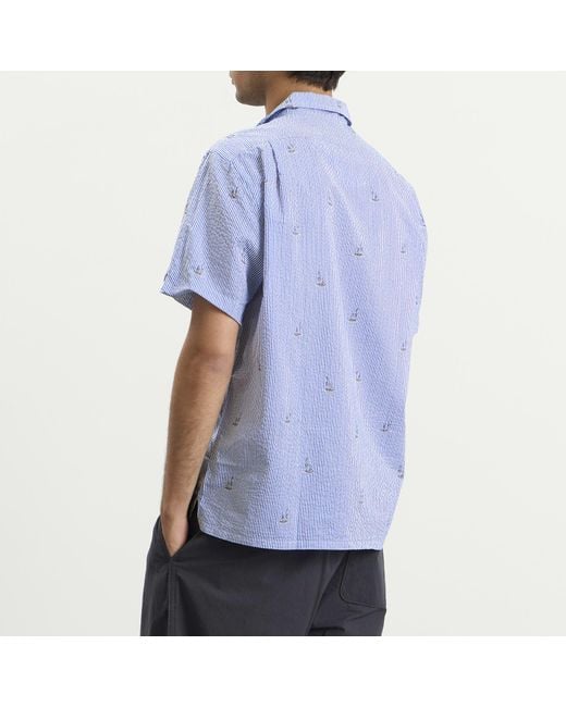 Polo Ralph Lauren Blue Seersucker Sailboat Short Sleeve Shirt for men