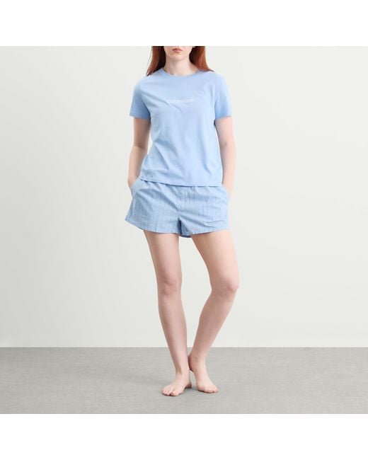 Calvin Klein Blue Cotton Poplin Pyjama Set