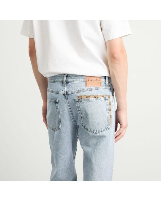 Gucci Blue Cotton Denim Straight Leg Jeans for men