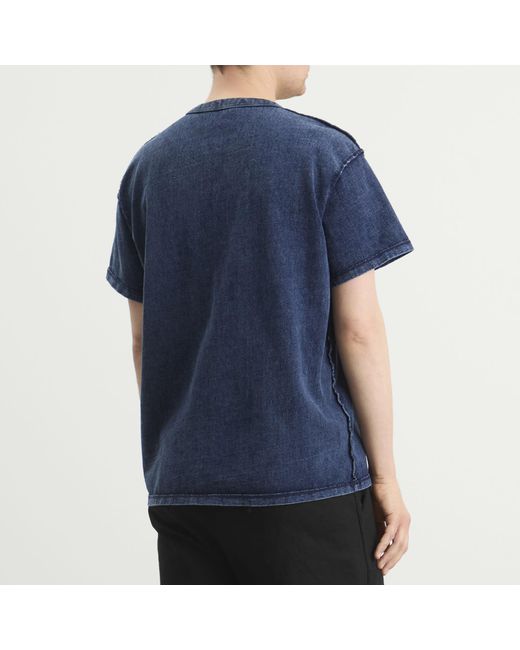 Les Tien Blue Heavyweight Binded Neck Inside Out T-Shirt for men