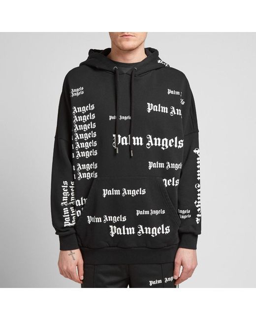 Palm Angels Over The Head Logo Hooded Sweatshirt in Black for Men | Lyst
