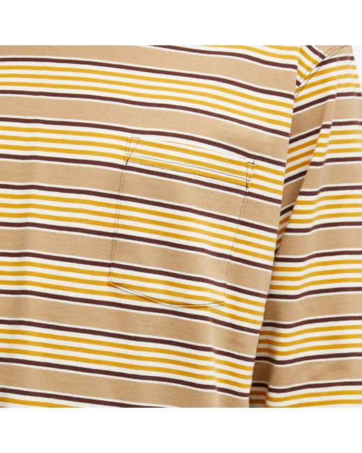 Beams Plus Natural Long Sleeve Multi Stripe Pocket T-Shirt for men