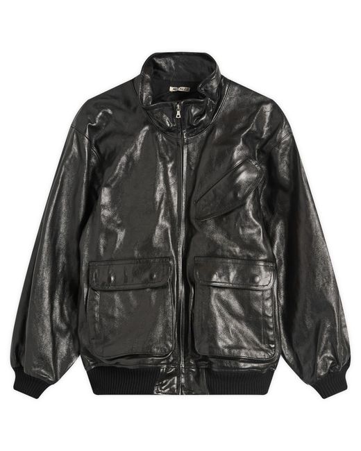 Auralee Black Lamb Leather Zip Blouson for men