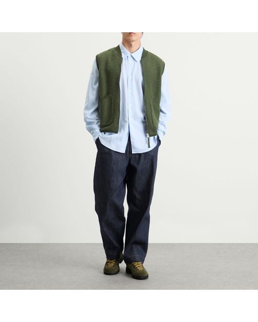 Universal Works Green Wool Fleece Zip Bomber Jacket for men