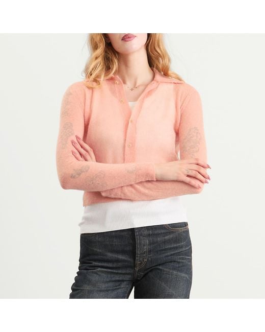 Auralee Pink Kid Mohair Sheer Knit Shirt Cardigan