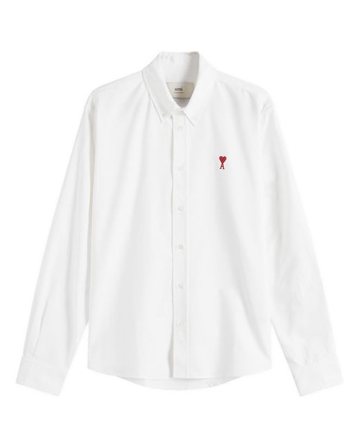 AMI White Heart Button Down Oxford Shirt for men