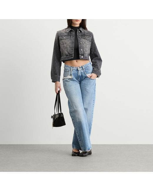 MARINE SERRE Gray Moon Laser Denim Crop Jacket