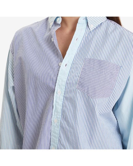 Beams Boy Blue Stripe Patchwork Long Sleeve Shirt