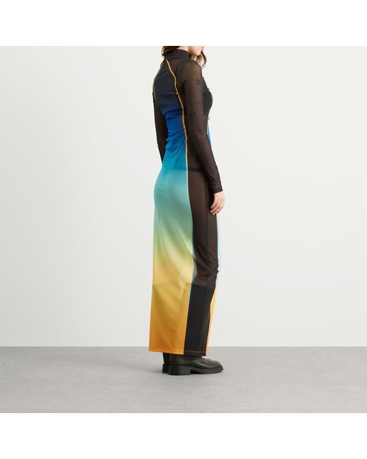 Casablanca Blue Mesh Printed Gradient Maxi Dress