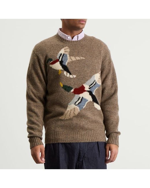 Beams Plus Brown Intarsia Duck Jumper for men