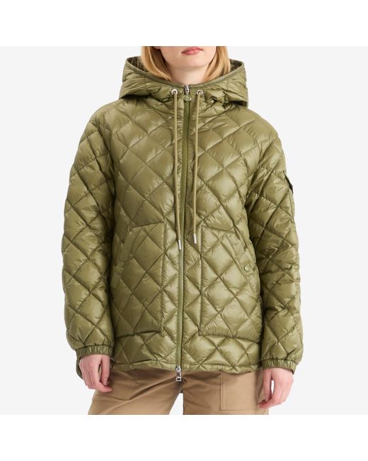 Moncler Green Shiny Quilted Hood Overshirt