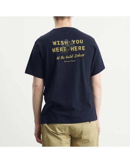 Universal Works Blue Wish You Were Here T-Shirt for men