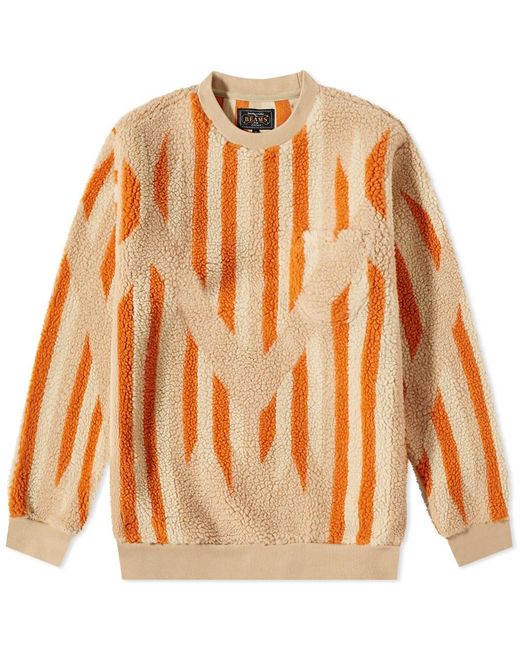 Beams Plus Native Rag Pattern Boa Fleece Crew Sweat in Orange for Men | Lyst