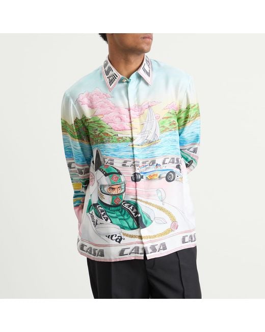 Casablanca Green Classic Long Sleeve Patterned Silk Shirt for men