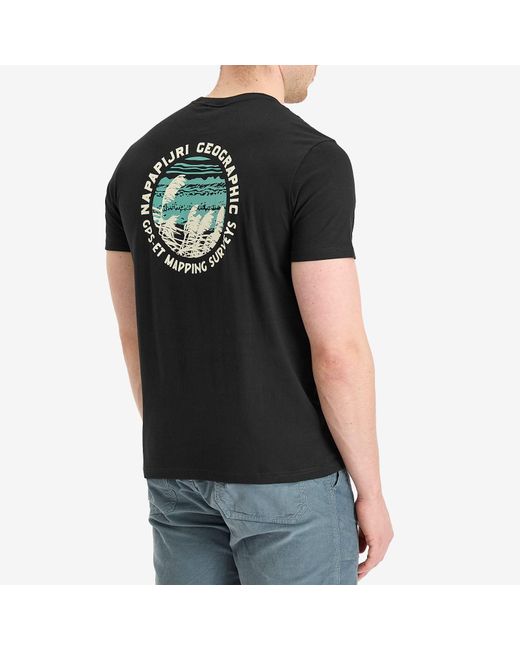 Napapijri Black Geographic Back Print T-Shirt for men