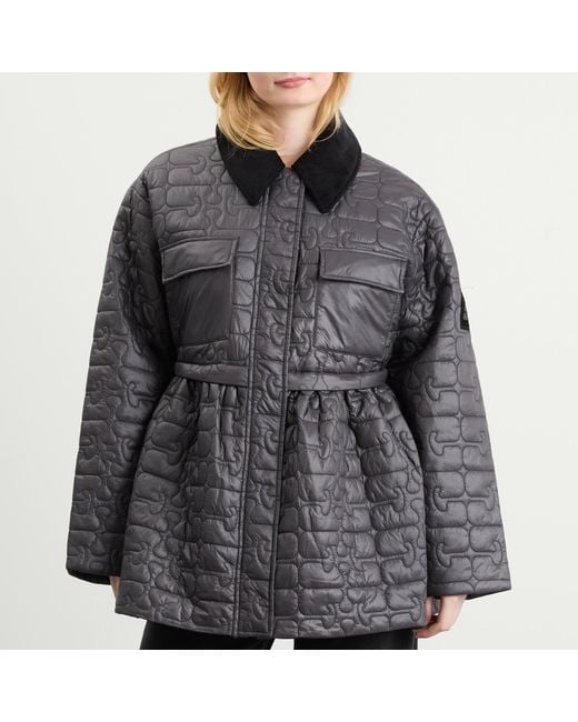 Ganni Gray Shiny Quilt Midi Jacket