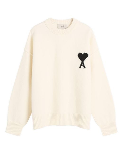 AMI White Felted Merino Wool Knit Adc Crew Neck Jumper for men