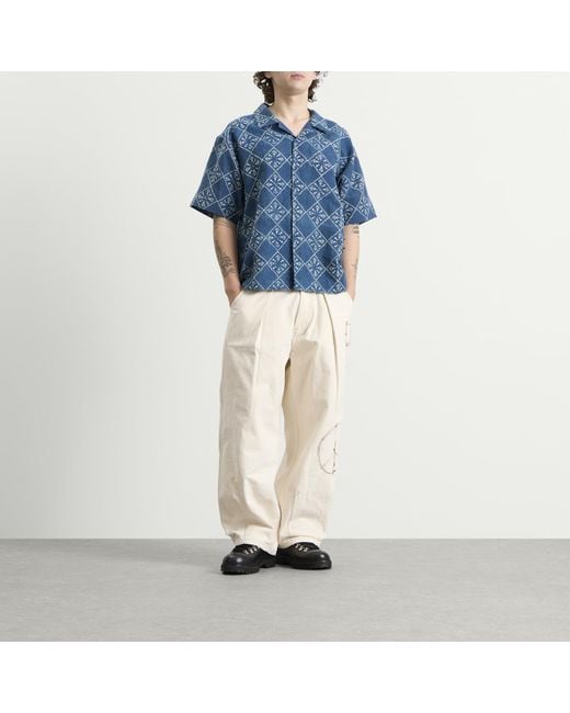 STORY mfg. Blue Hand Block Printed Greetings Shirt for men