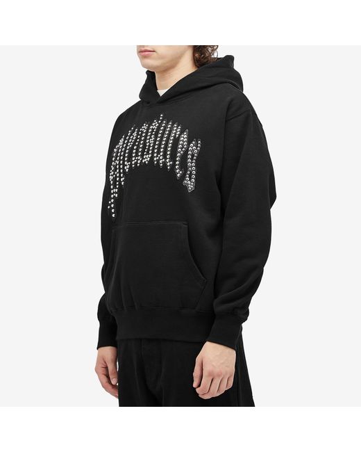 Pleasures Black Oversized Rhinestone Embellished Cotton Hoodie for men